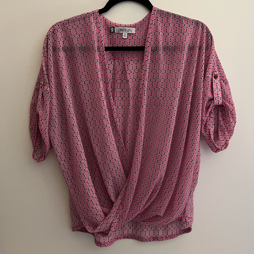 Jennifer Lopez Sheer Wrap Look Blouse Size M